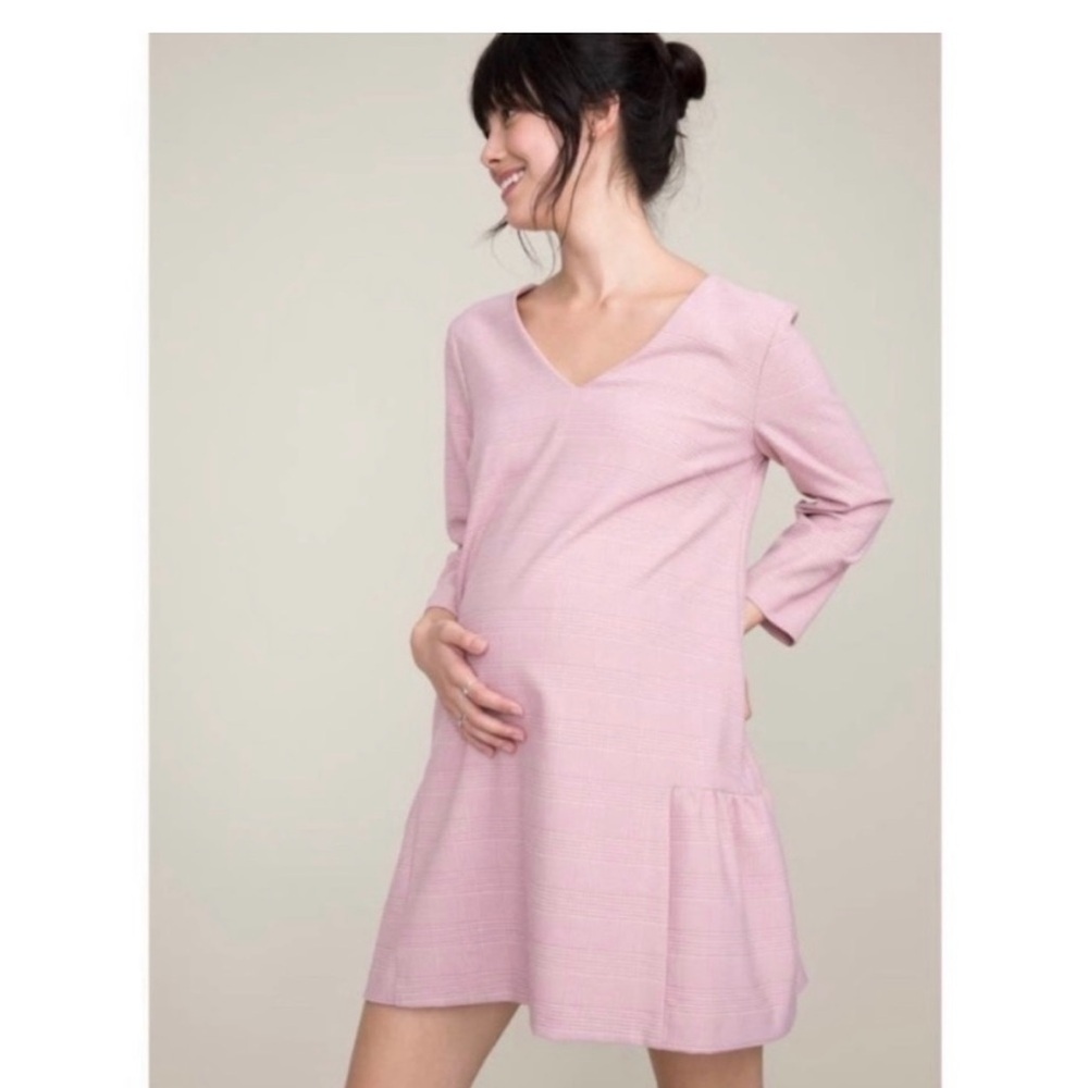 HATCH Maternity Blush Pink Plaid Shift Dress Size 2 Medium